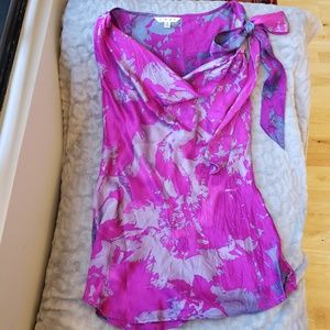 CAbi Purple Tie-Die Size S Cowl Neck Tie Shoulder